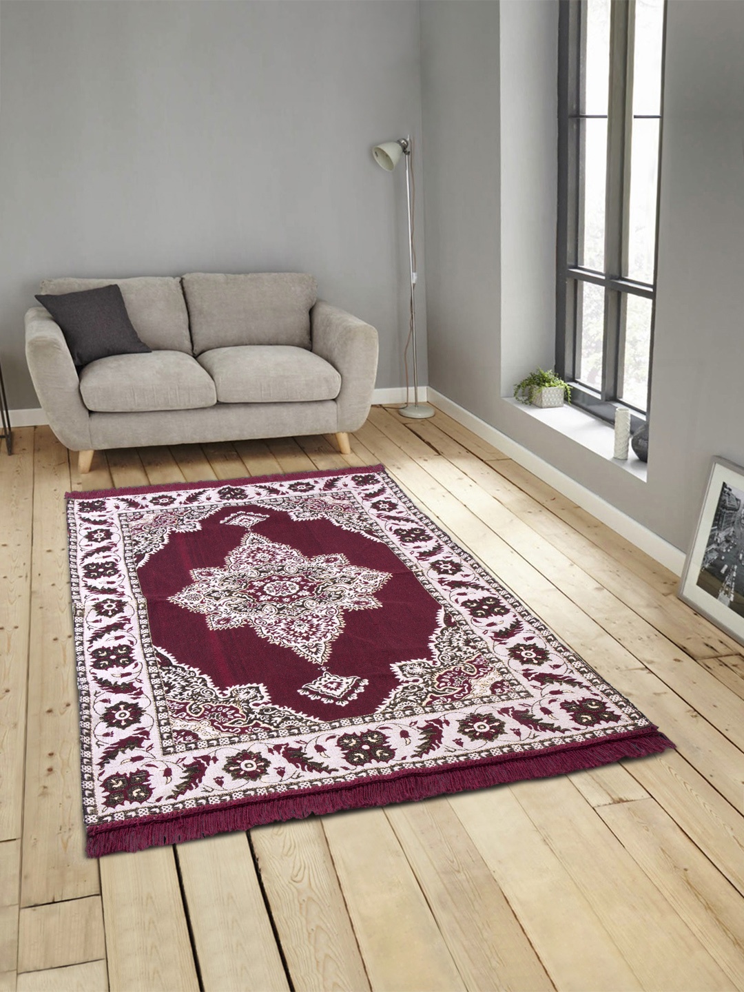 ROMEE Maroon & Beige Printed Anti-Skid Dhurrie