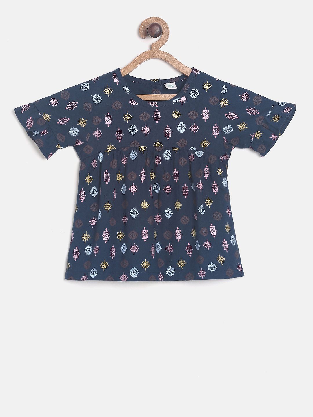 

MINI KLUB Girls Multicoloured Printed A-Line Pure Cotton Top, Multi