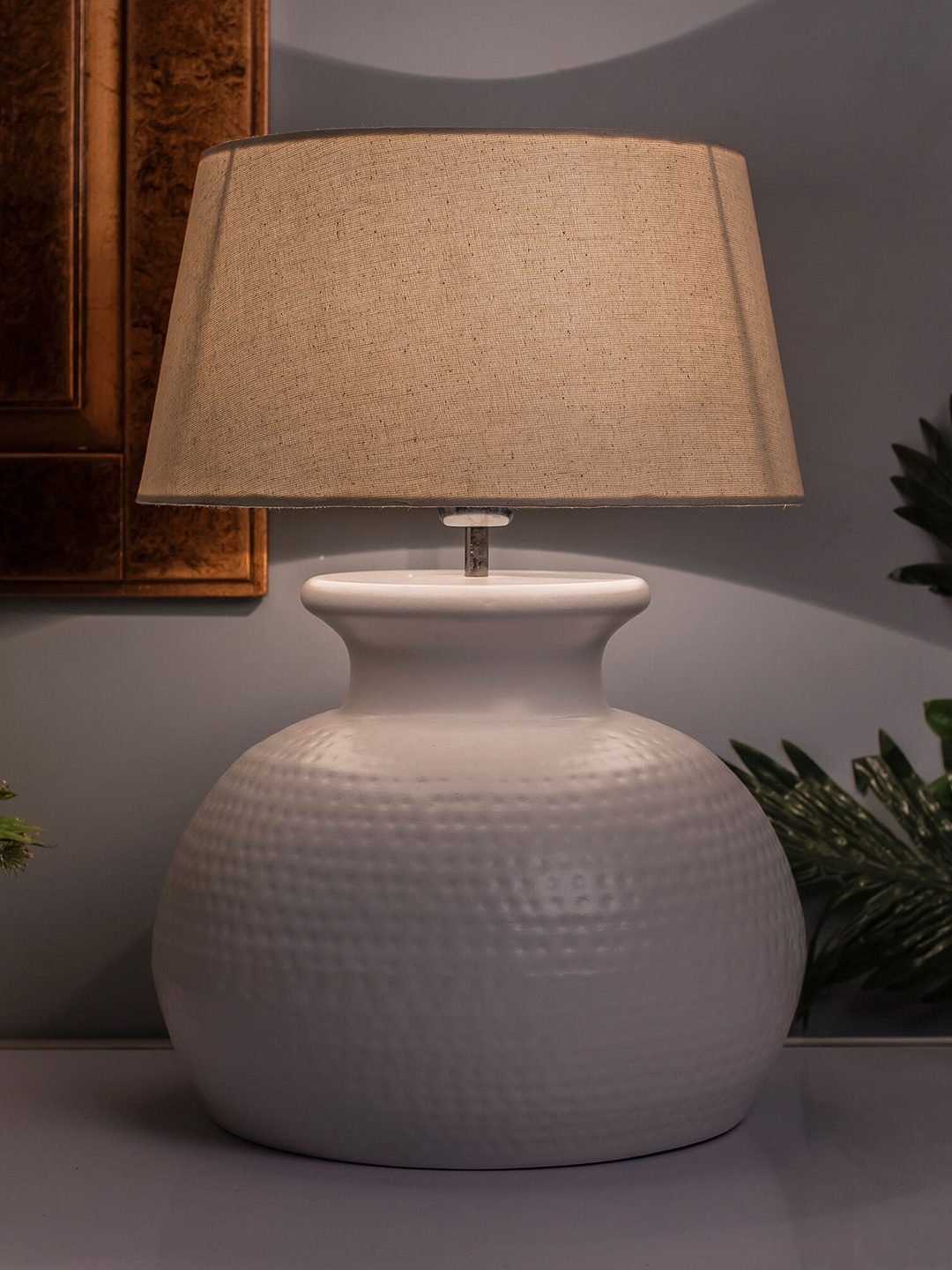 Homesake White & Grey Solid Handcrafted Bedside Standard Lamp