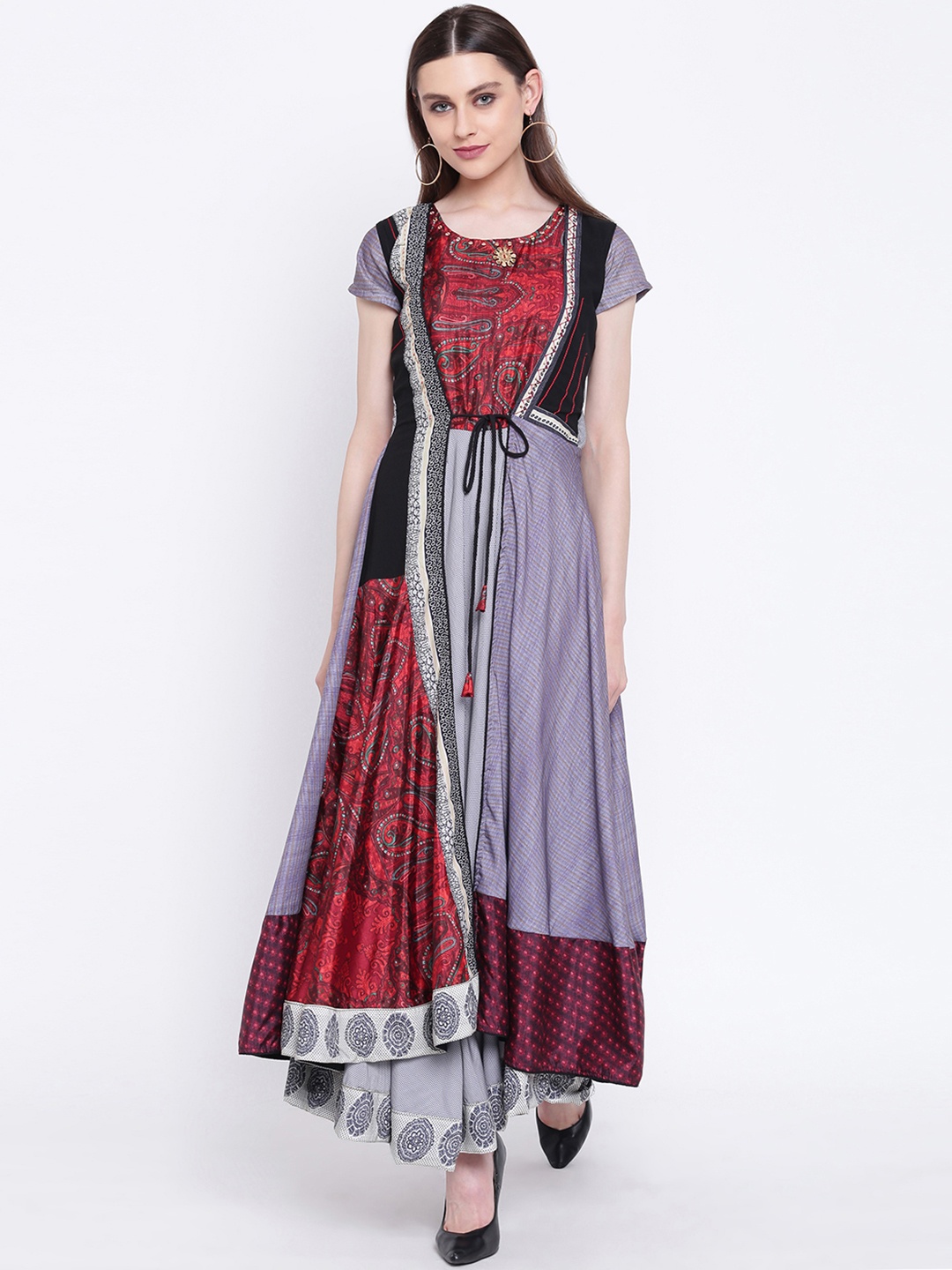 

Kvsfab Women Grey & Red Printed A-Line Kurta