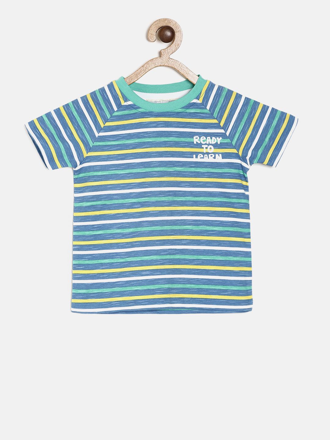 

MINI KLUB Boys Blue Striped Round Neck Pure Cotton T-shirt