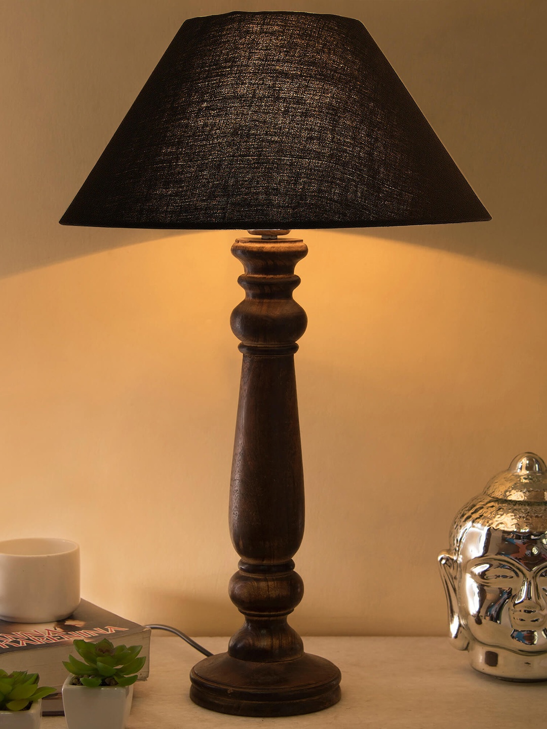 Homesake Black Solid Handcrafted Bedside Standard Table Lamp with Shade