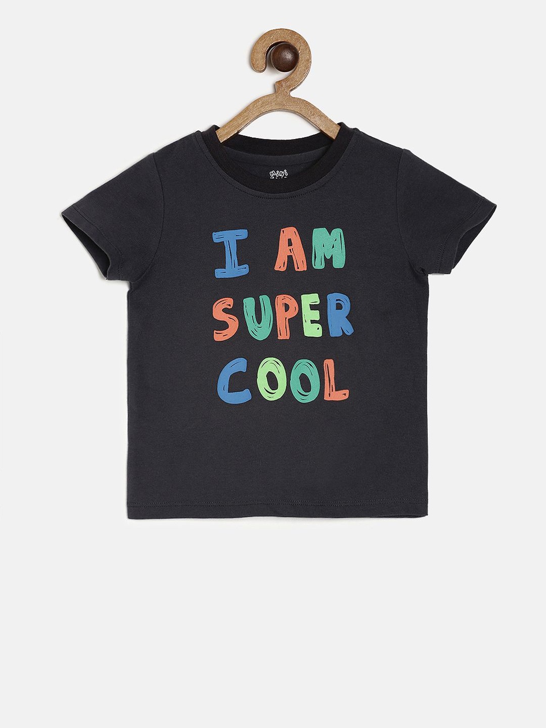 

MINI KLUB Boys Grey Printed Round Neck Pure Cotton T-shirt