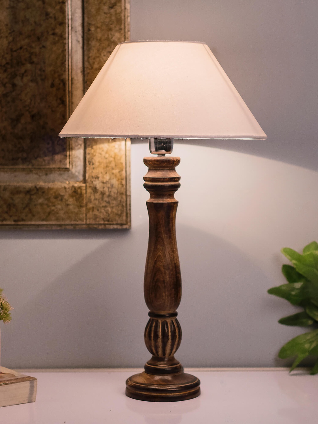 

Homesake Brown & White Solid Handcrafted Bedside Standard Lamp