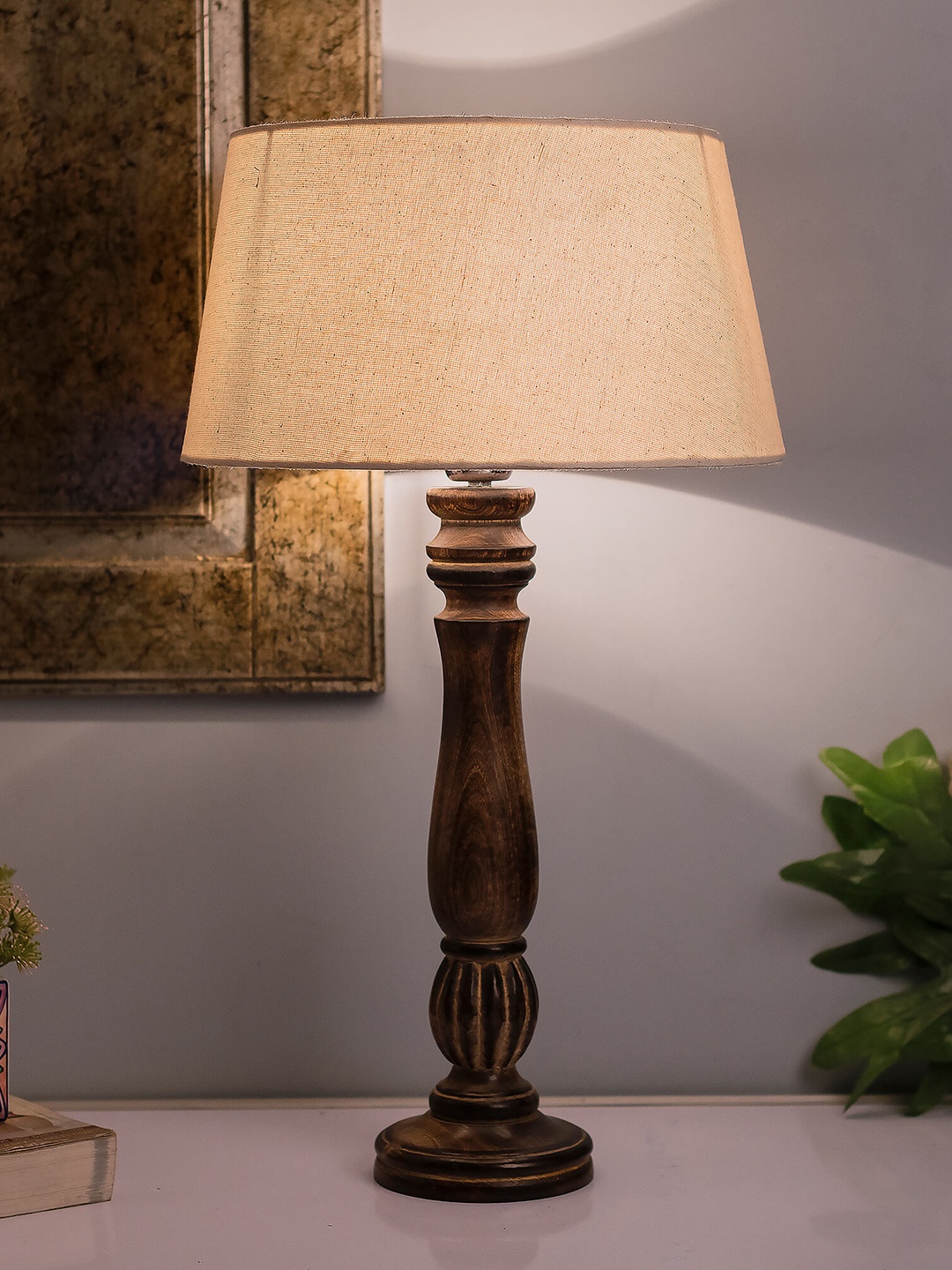 

Homesake Brown & White Solid Classic Victorian Handcrafted Table Lamp with Shade