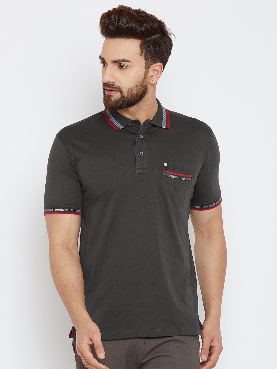 

Duke Men Green Solid Polo Collar T-shirt