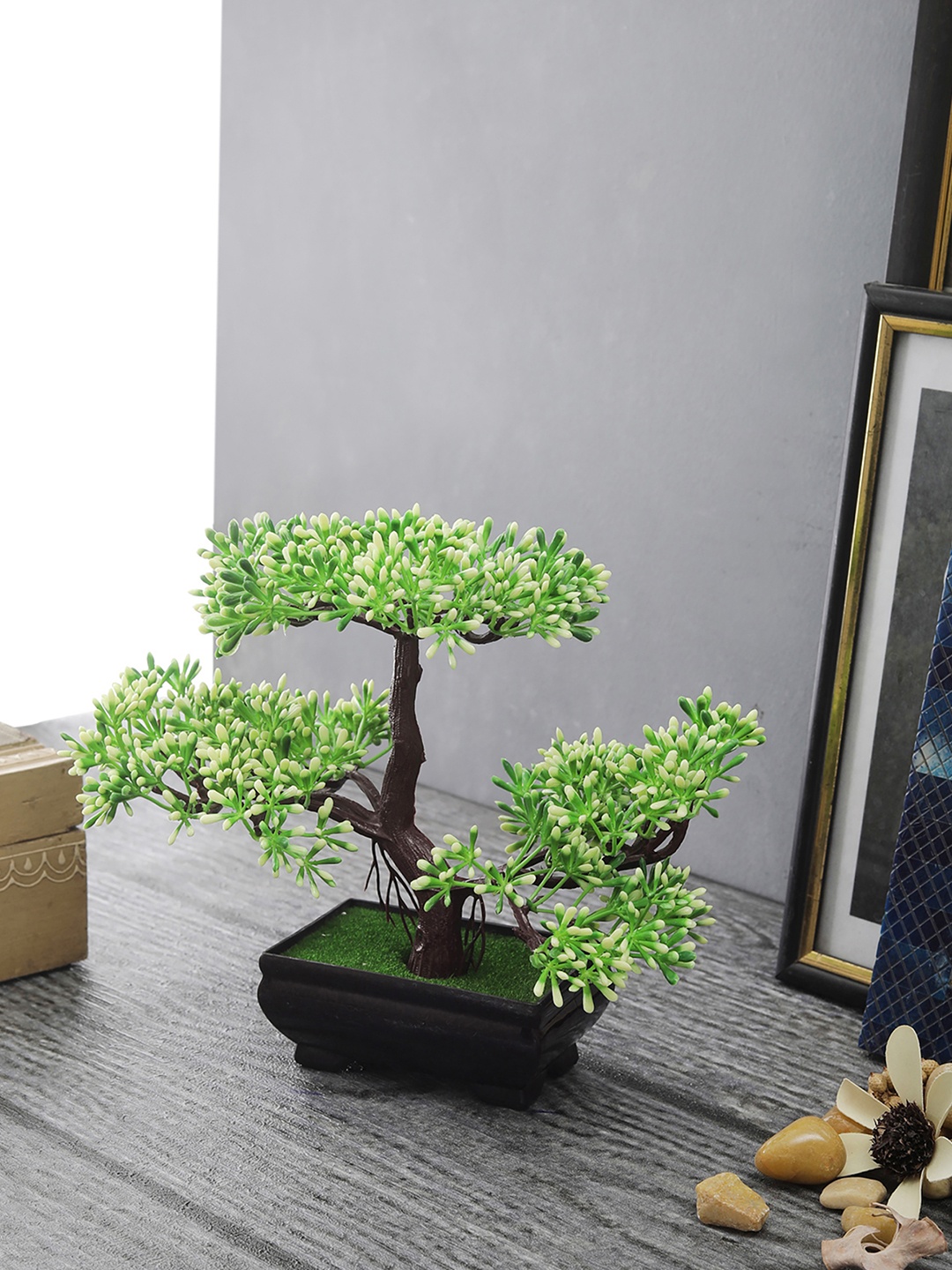 

FOLIYAJ Green & White Artificial Plant With Brown Pot