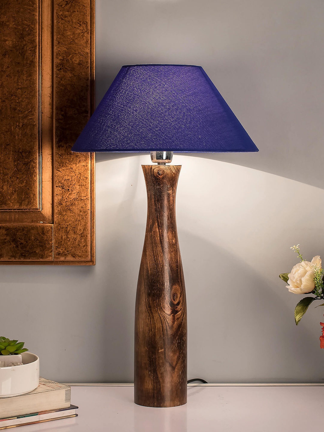 

Homesake Brown & Blue Solid Bedside Standard Table Lamp with Shade