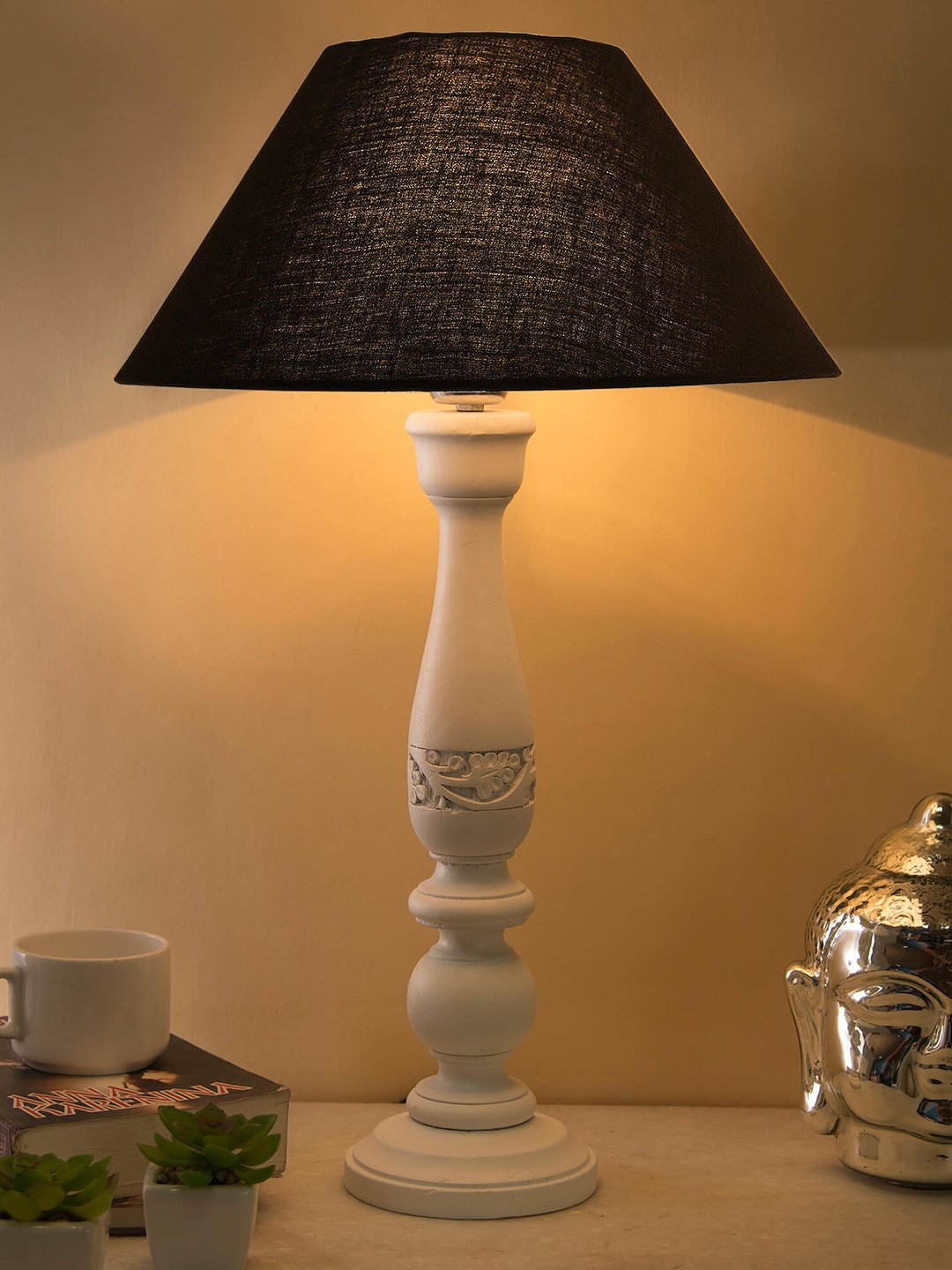 

Homesake White & Black Solid Bedside Standard Table Lamp with Shade