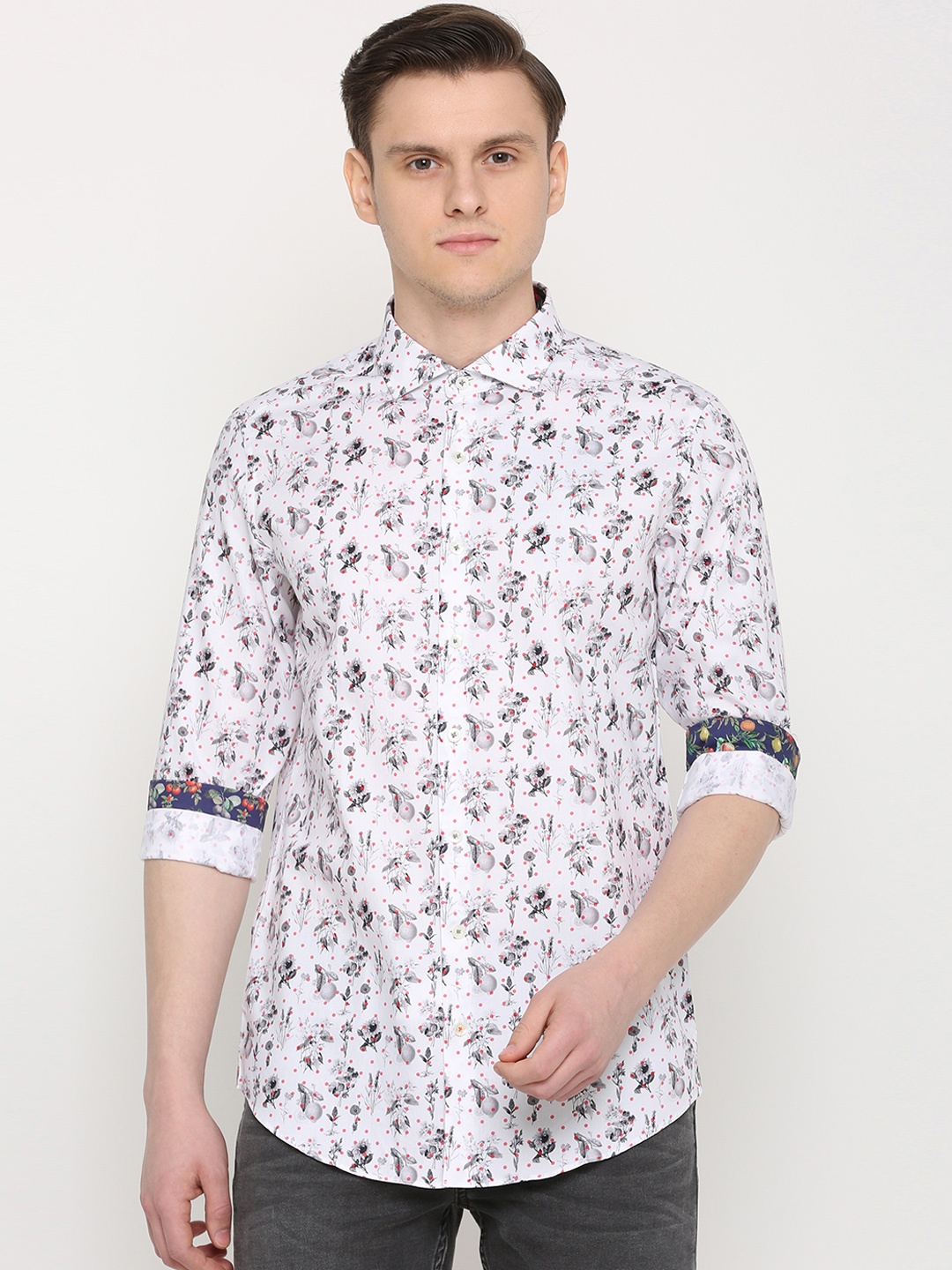 

SIMON CARTER LONDON Men White & Grey Slim Fit Printed Casual Shirt