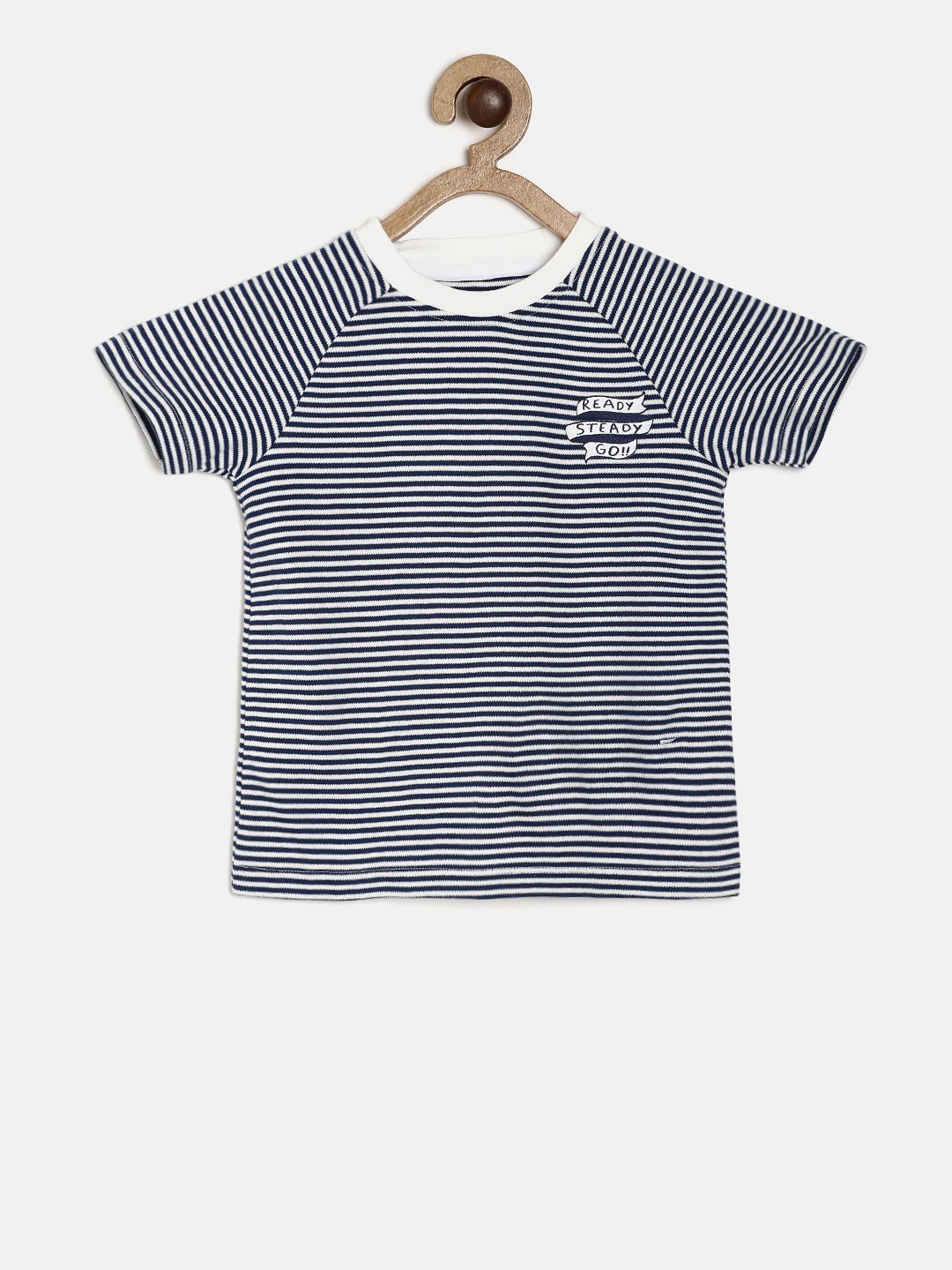

MINI KLUB Boys Blue Striped Round Neck Pure Cotton T-shirt