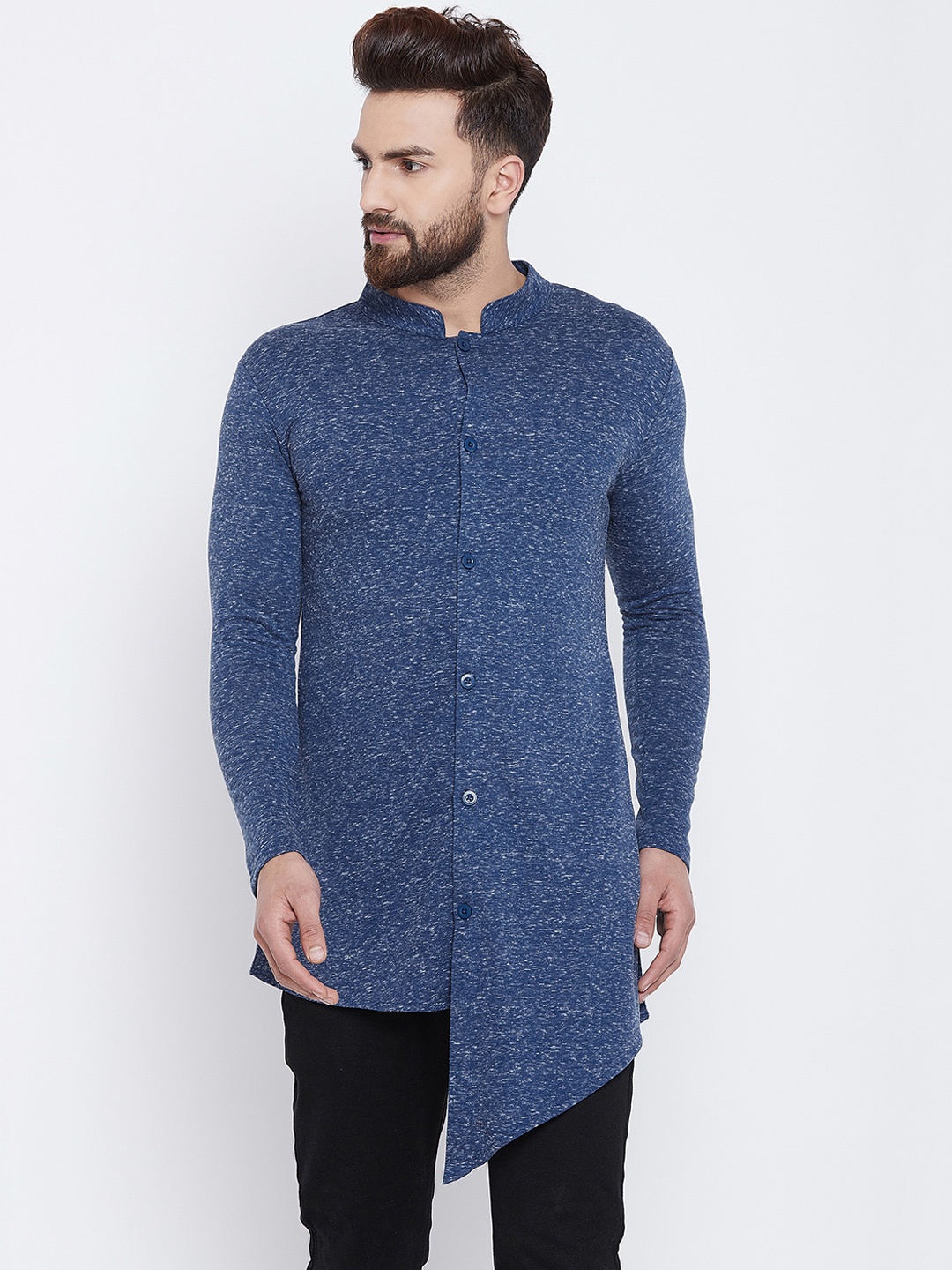 

Hypernation Men Blue Solid Straight Kurta