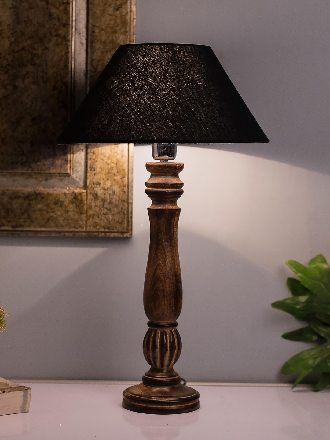 

Homesake Brown & Black Solid Handcrafted Bedside Standard Table Lamp with Shade