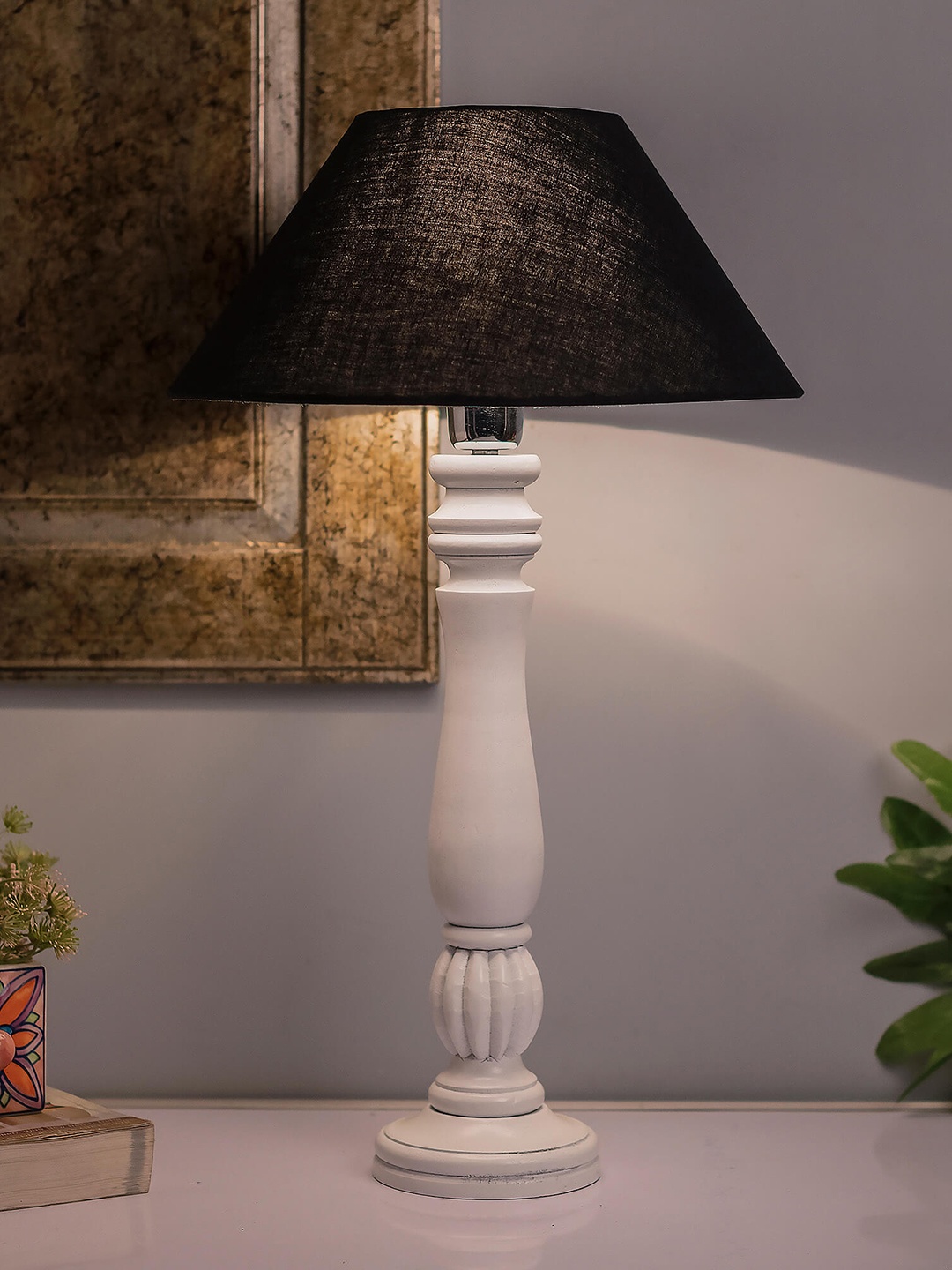 

Homesake White & Black Solid Bedside Standard Table Lamp with Shade