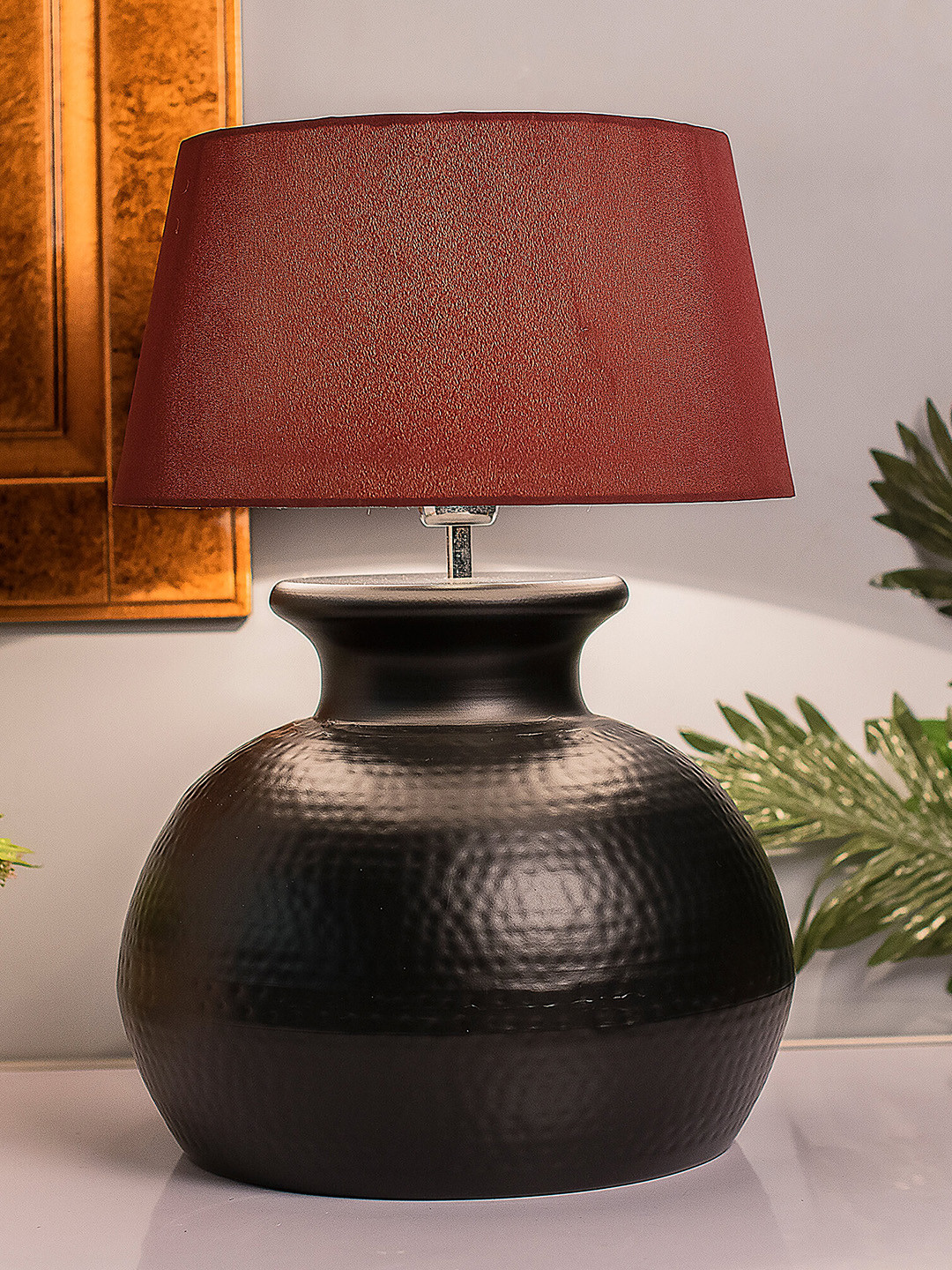 

Homesake Black & Red Solid Handcrafted Bedside Standard Lamp