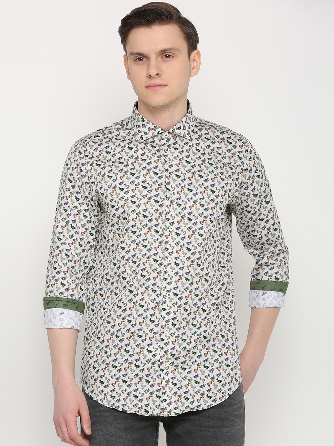 

SIMON CARTER LONDON Men Grey Slim Fit Printed Casual Shirt