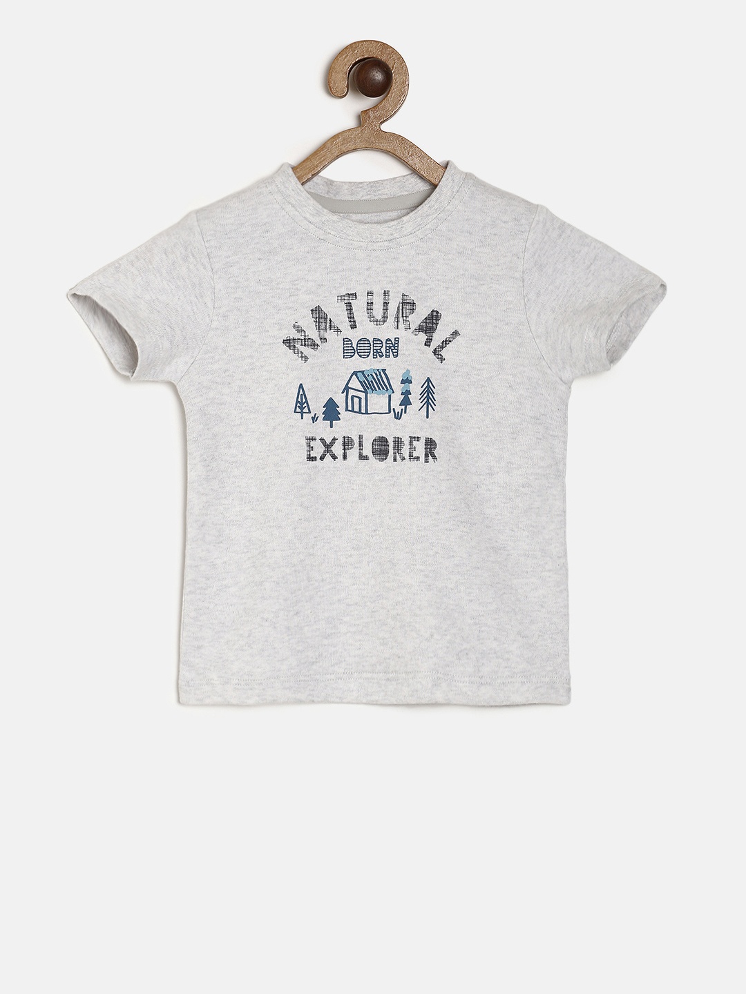 

MINI KLUB Boys Grey Printed Round Neck Pure Cotton T-shirt