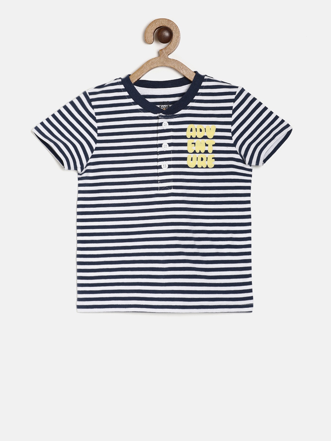 

MINI KLUB Boys Navy Blue Striped Henley Neck T-shirt