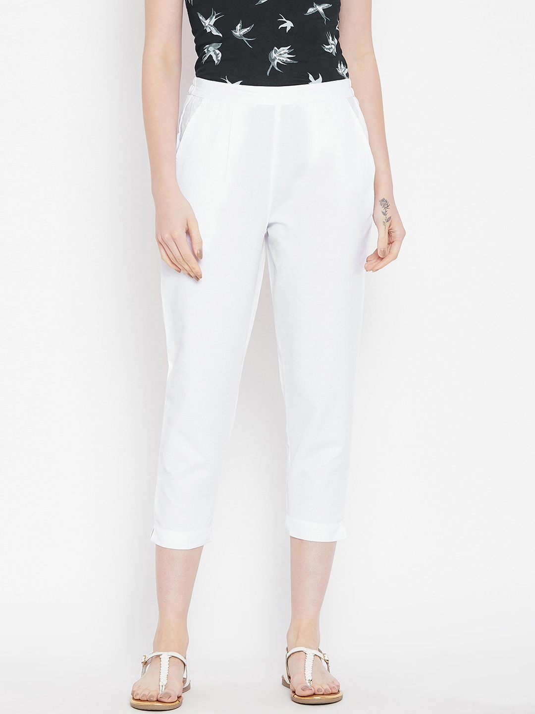 

Bitterlime Women White Relaxed Regular Fit Self Design Cigarette Trousers