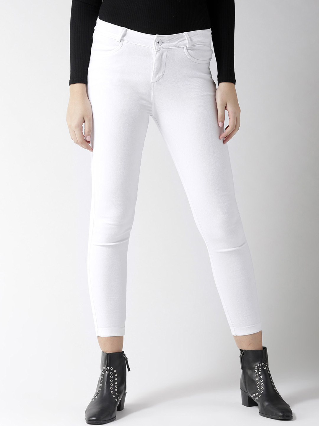 

Xpose Women White Skinny Fit High-Rise Clean Look Stretchable Cropped Jeans