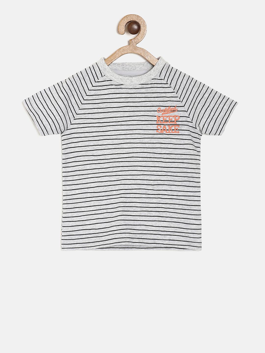 

MINI KLUB Boys Grey Striped Round Neck Pure Cotton T-shirt