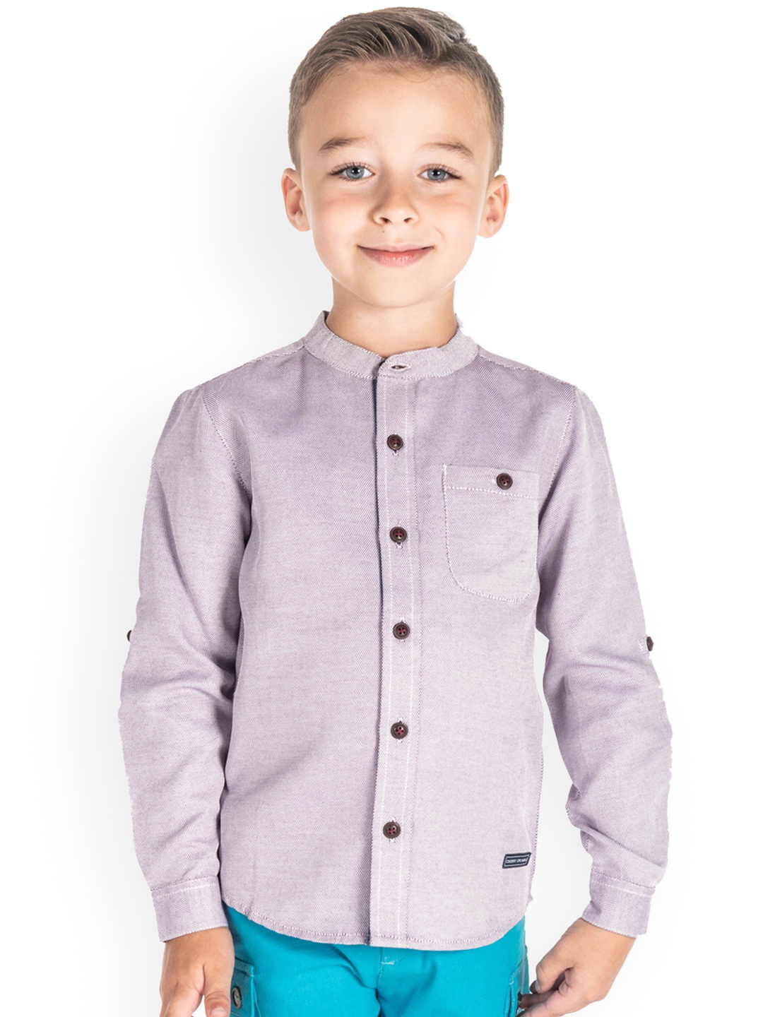 

Cherry Crumble Boys Purple Regular Fit Solid Roll-Up Sleeves Casual Shirt