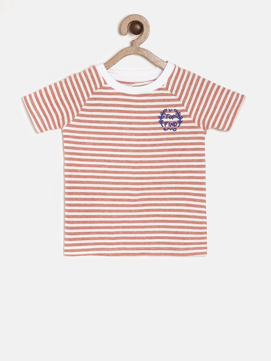 

MINI KLUB Boys Orange Striped Round Neck Pure Cotton T-shirt
