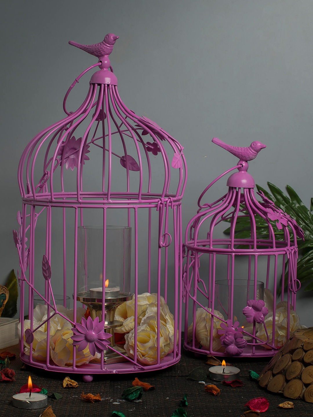 

Homesake Pink Set of 2 Hand-Crafted Bird Cage Showpiece With Hanging Chain