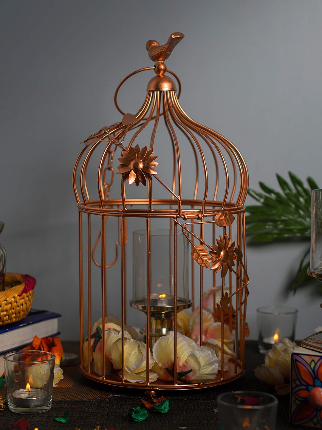 

Homesake Copper-Toned Cage Showpiece With Hanging Chain