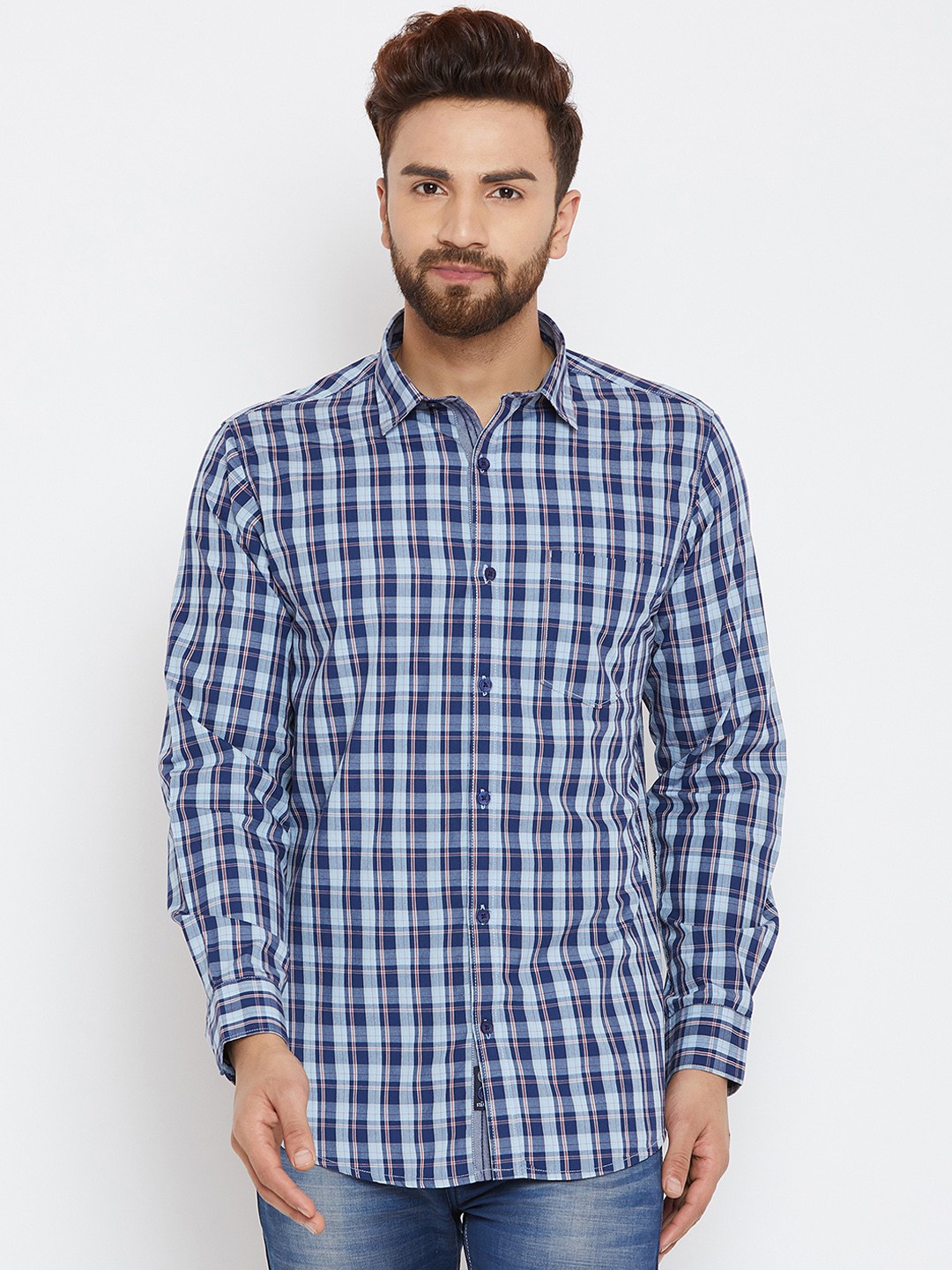 

Duke Men Blue Slim Fit Checked Casual Shirt