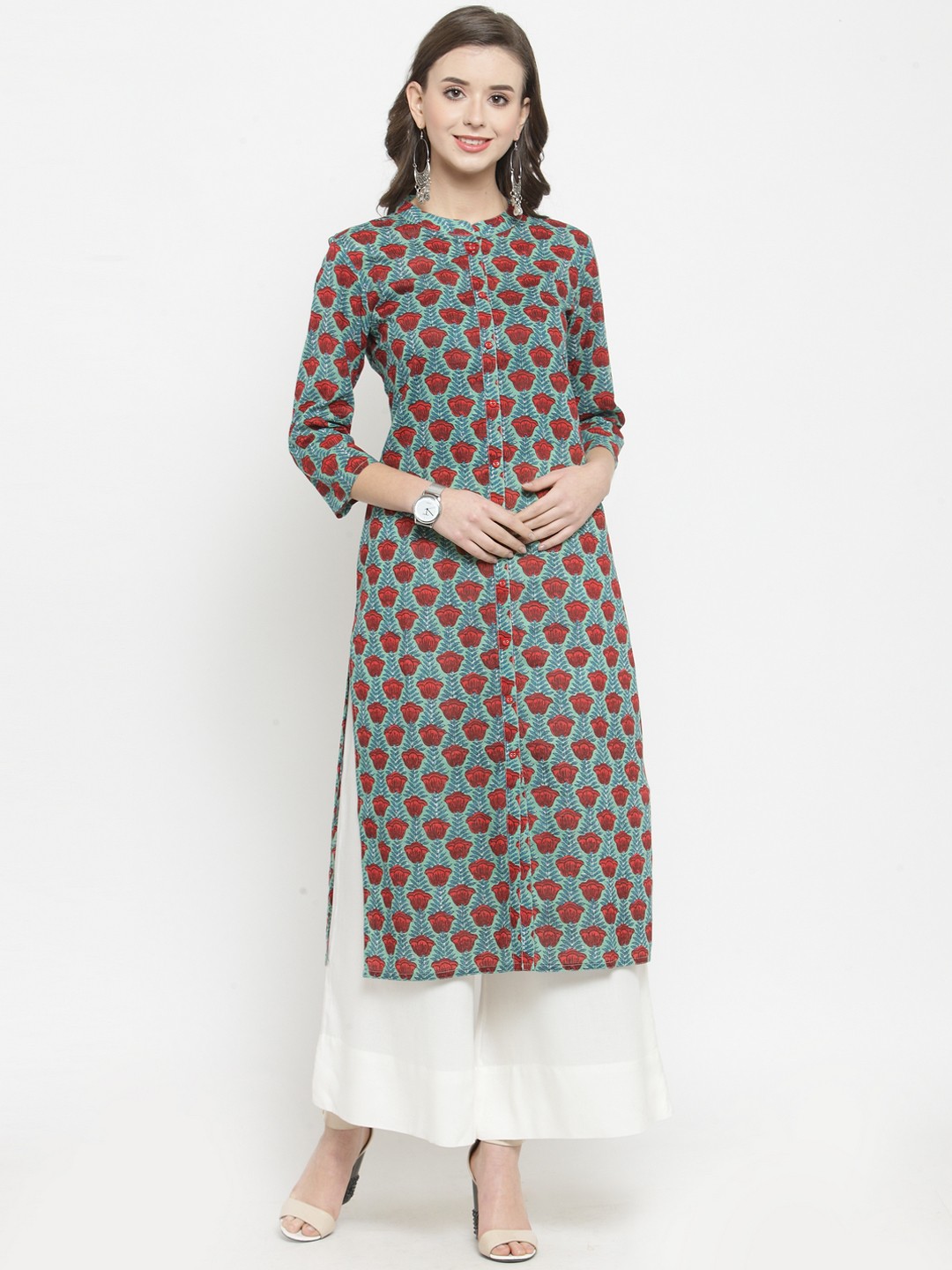 

Varanga Women Sea Green & White Printed Kurta with Palazzos