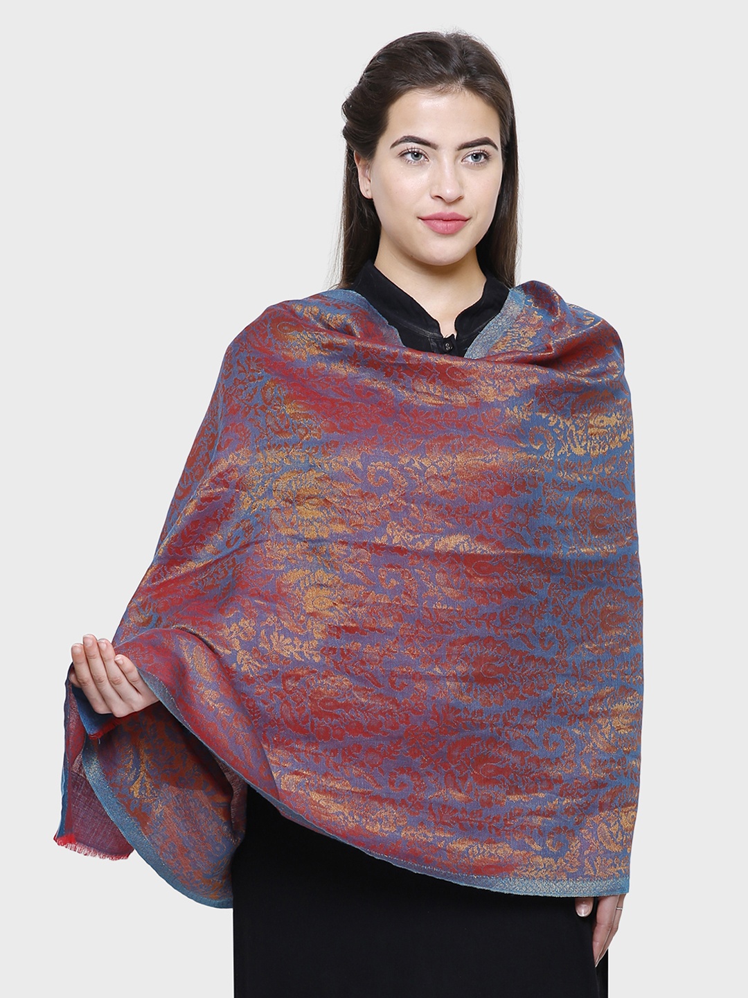 

Anekaant Women Blue & Pink Zari Woven Design Shawl