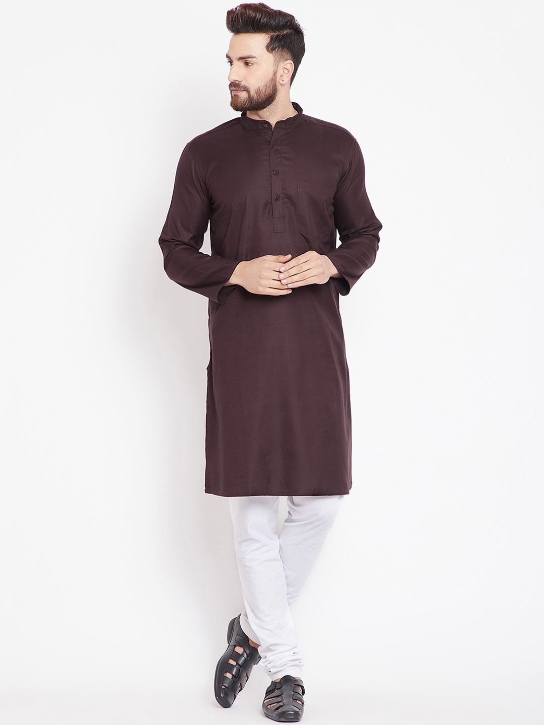 

even Men Brown Solid Straight Kurta