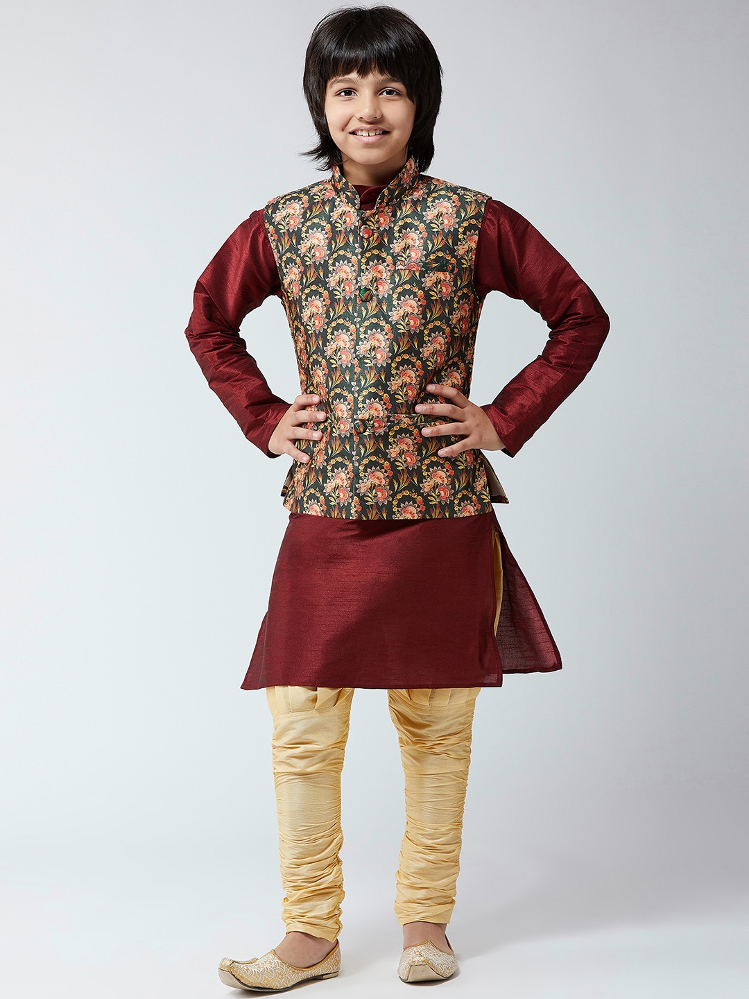 

SOJANYA Boys Maroon & Black Printed Kurta with Harem Pants