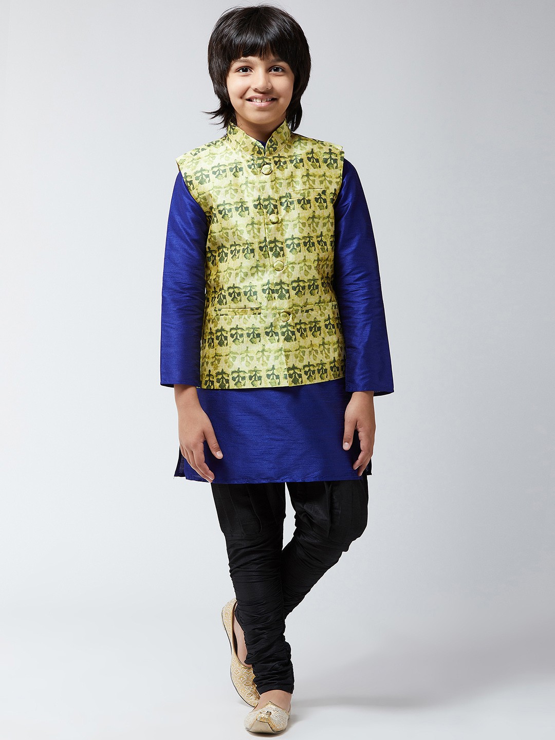 

SOJANYA Boys Blue & Lime Green Printed Kurta with Harem Pants