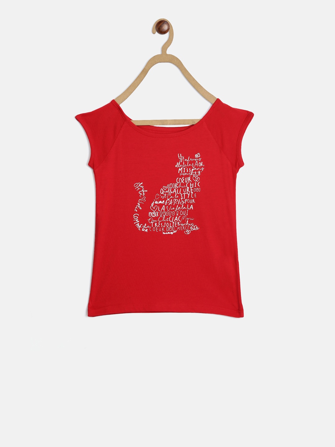 ELLE Girls Red Printed Round Neck T-shirt