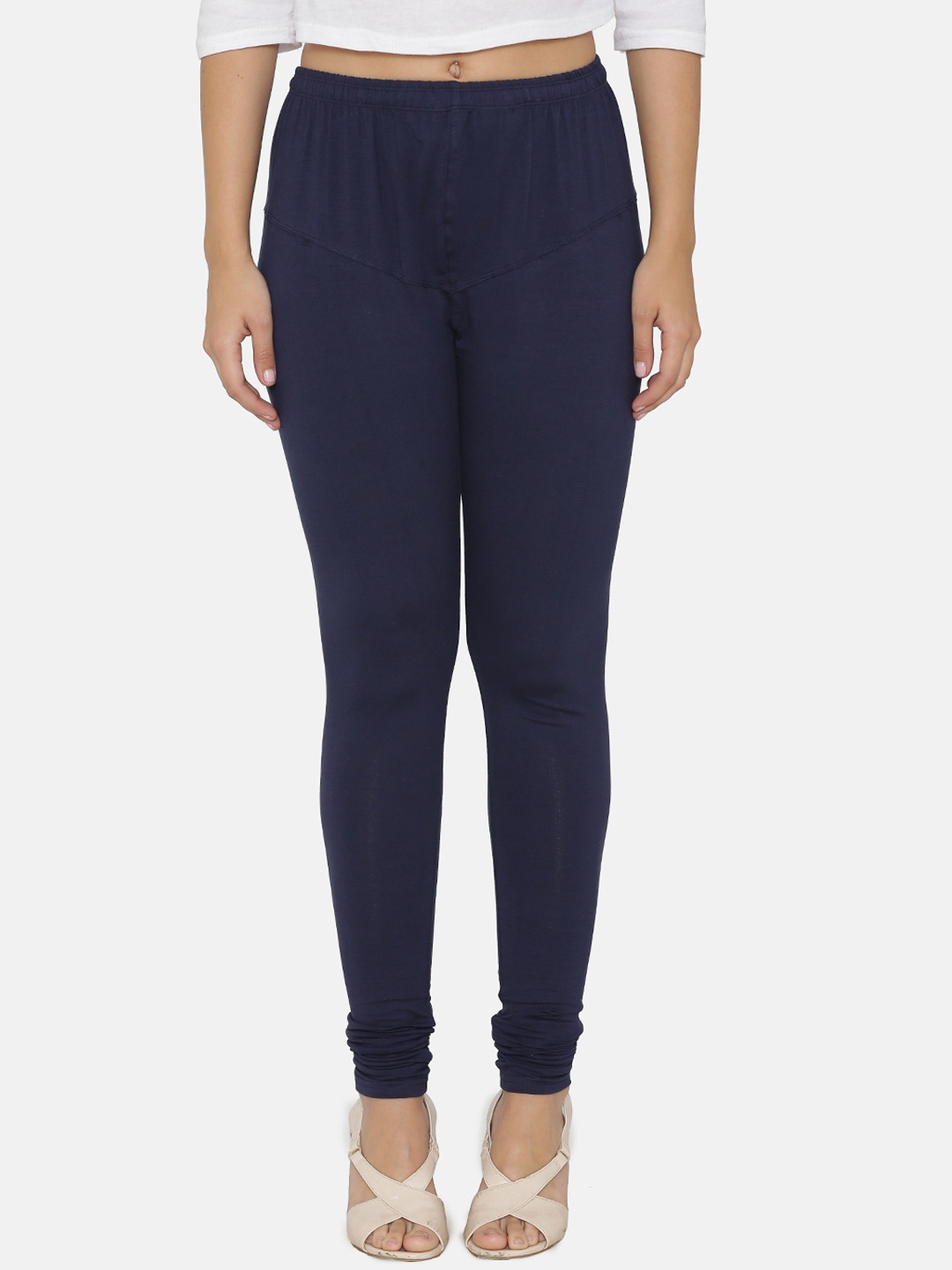 

N-Gal Women Navy Blue Solid Churidar-Length Leggings