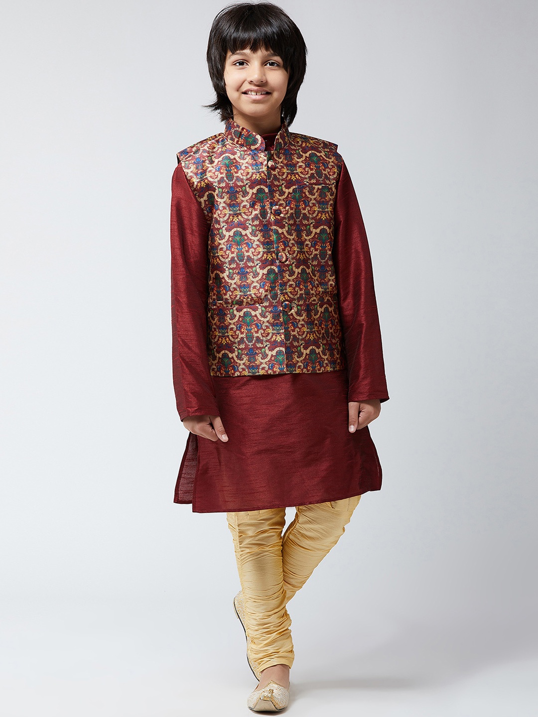 

SOJANYA Boys Maroon & Beige Solid Kurta with Harem Pants
