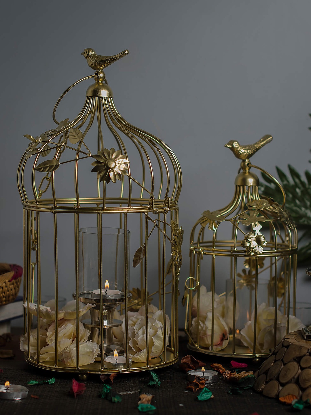 

Homesake Gold-Toned Set of 2 Hand-Crafted Bird Cages with Hanging Chain