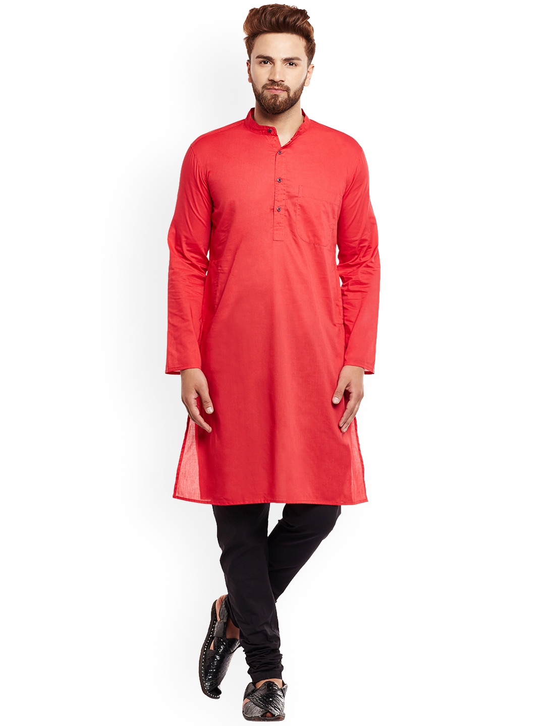 

even Men Red Solid Straight Kurta