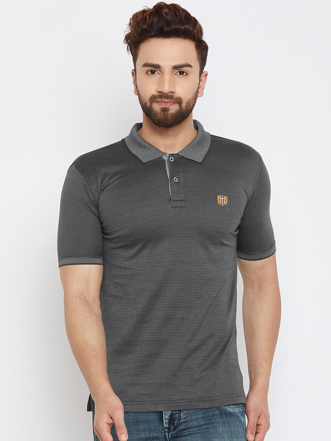 

Duke Men Grey Printed Polo Collar T-shirt