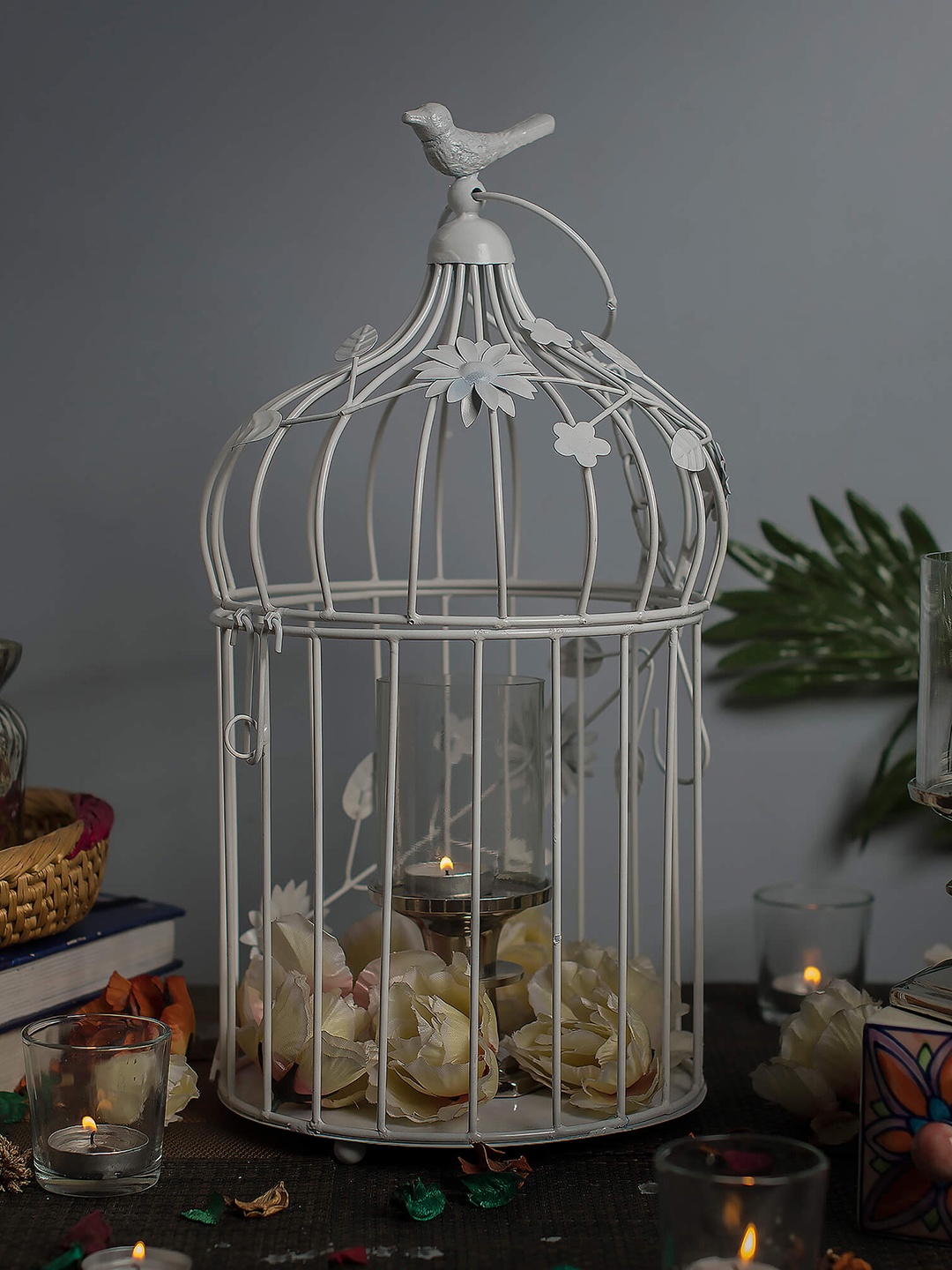 

Homesake White Bird Cage with Floral Vine with hanging chain