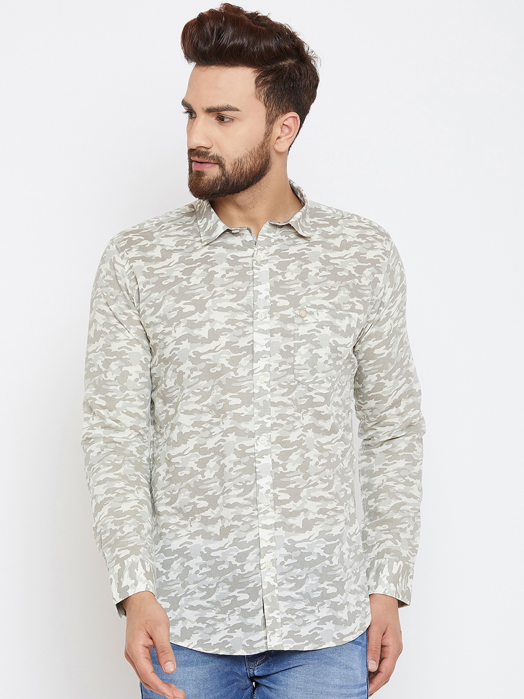 Duke Men Beige Slim Fit Printed Casual Shirt