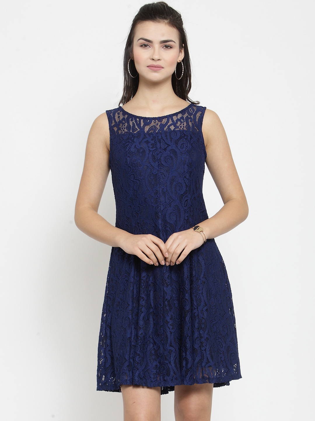 

Latin Quarters Women Navy Blue Self Design Fit and Flare Dress