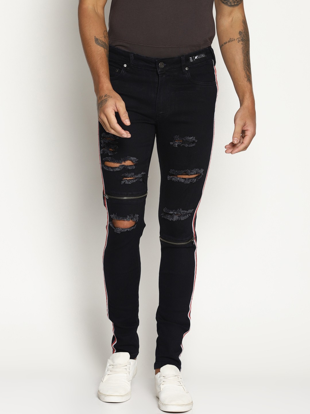 

KULTPRIT Men Black Skinny Fit Mid-Rise Highly Distressed Stretchable Jeans
