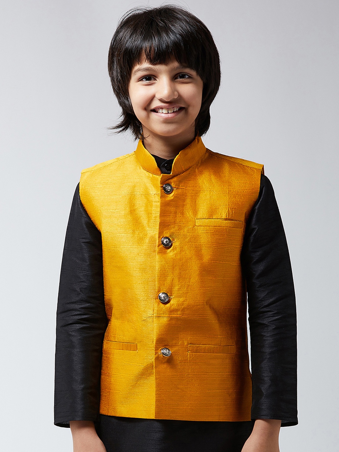 

SOJANYA Boys Mustard Yellow Solid Woven Nehru Jacket