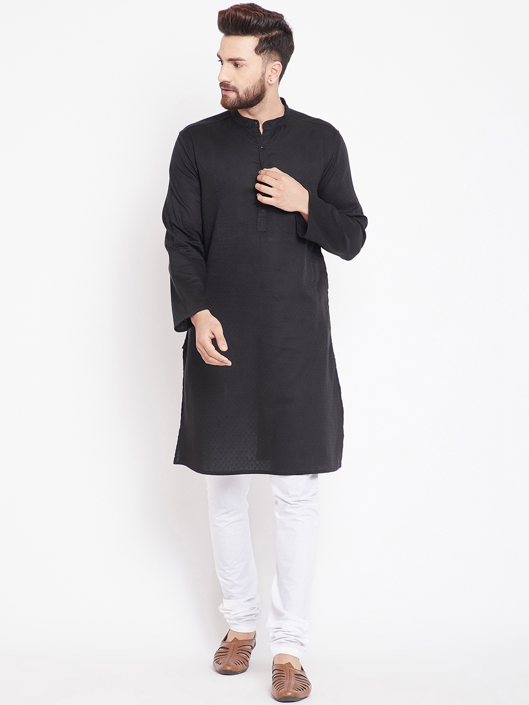 

even Men Black Solid Straight Kurta