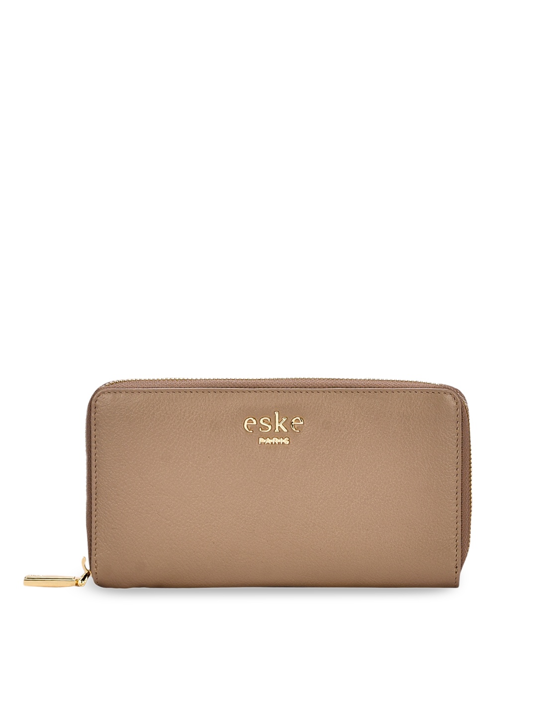 

Eske Women Beige Solid Zip Around Leather Wallet