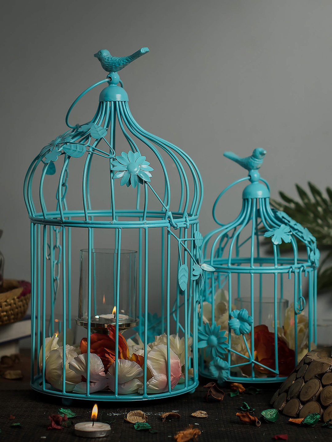 

Homesake Set Of 2 Turquoise Blue Bird Cages with Hanging Chain