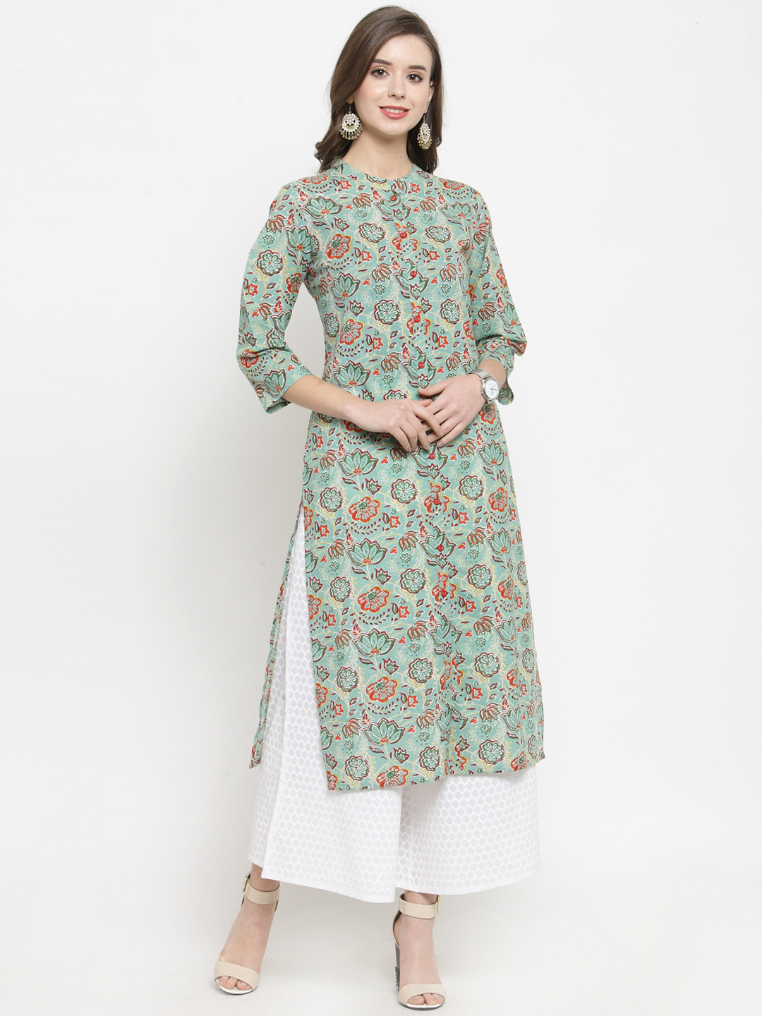 

Varanga Women Sea Green Printed Kurta with Palazzos